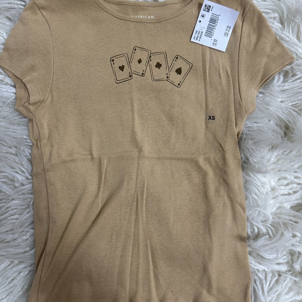 Tan Graphic Tee with Playing Cards